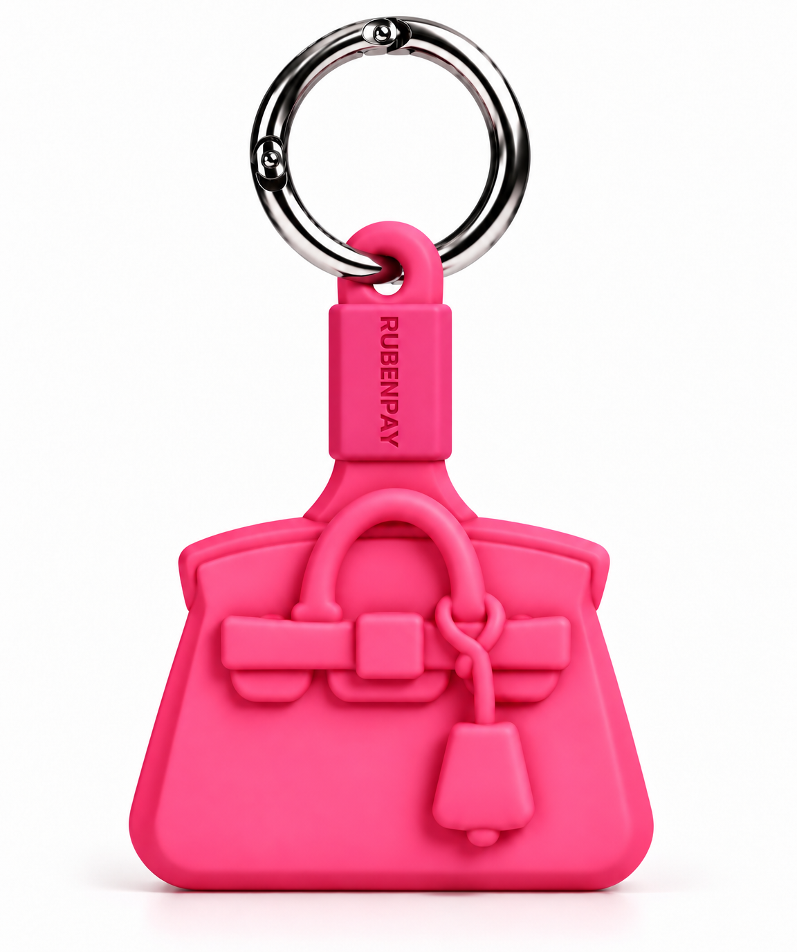Pink handbag KeyTag with RUBENPAY attachment and metal ring